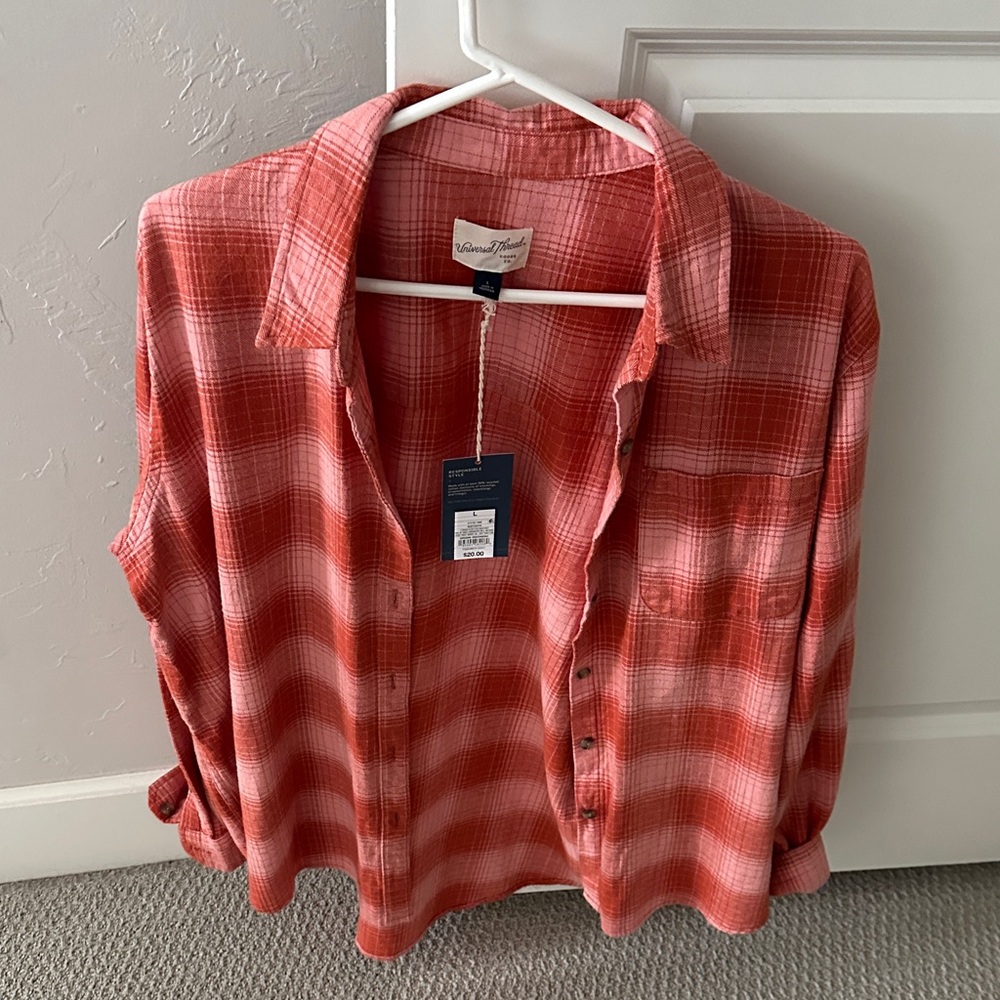 Red Plaid Button-Up Shirt